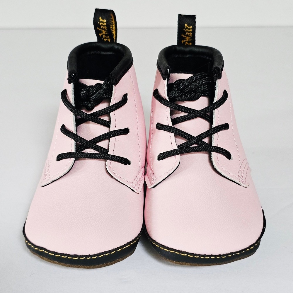 Infant Dr Martens Pink Crib Boots Soft Sole Lace Up Baby Shoes 1460 Style - Picture 5 of 12